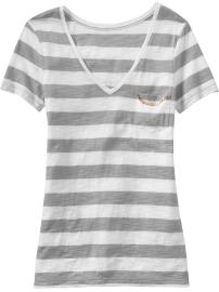 Old Navy - Chain-Pocket Striped Tee in Gray & White $5.97