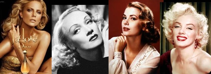 Charlize Theron for Dior's J'adore, Marlene Dietrich, Grace Kelly, & Marilyn Monroe.