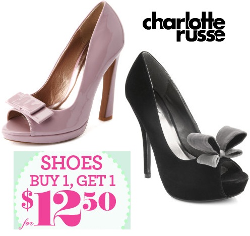 Charlotte Russe - Patent Bow Peep Toe Pump $30.00 & Pop Up Bow Velvet Pump $39.50.