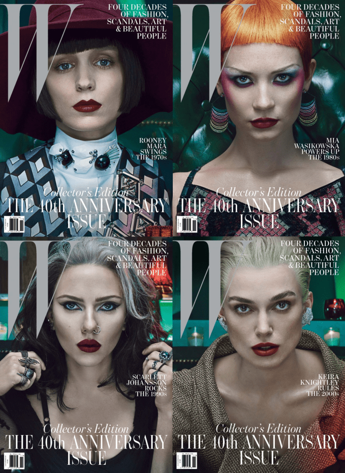 Rooney Mara, Mia Wasikowska, Scarlett Johansson, & Keira Knightley for W's 40th Anniversary Issue.