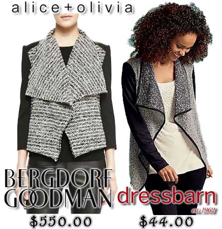 Bergdorg Goodman - Alice + Olivia Burma tween jacket $550.00. Dress Barn - collared shawl jacket $44.00.