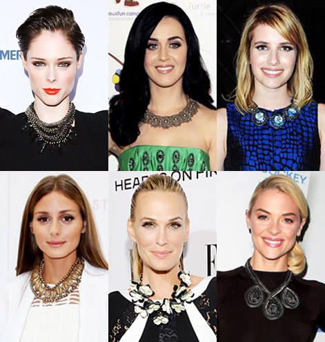 Coco Rocha, Katy Perry, Emma Roberts, Olivia Palermo, Molly Sims, & Jamie King in statement necklaces.