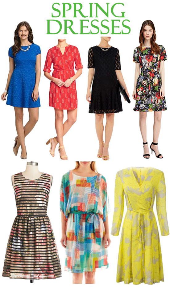 Spring dresses from Dress Barn, Old Navy, Wallis, Forever 21, ModCloth, JC Penney, & Chic Nova.