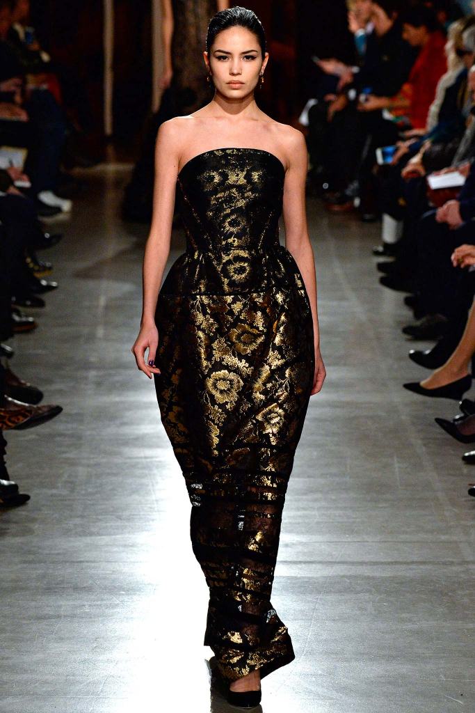 green emerald velvet dress Oscar De La Renta Fall 2008 Hand Painted Black and Gold Strapless Gown –  The Kit Vintage main image 0